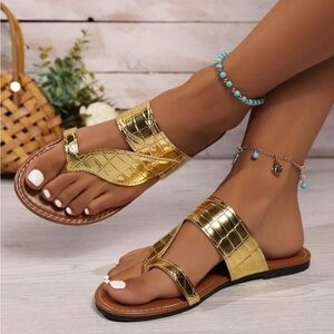 Gold Textured Women's Sandals